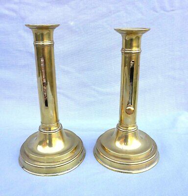 French Brass Push Up Candlestick Pair Provincial 19th C