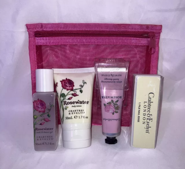 Crabtree & Evelyn Rosewater Gift Set Shower Gel Body Lotion Hand Therapy Nail F