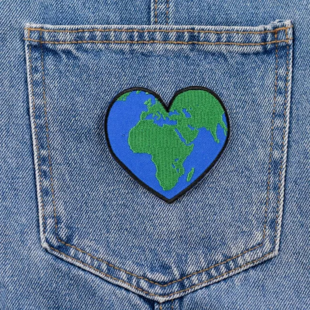 Heart Earth Iron On Patch love the planet save environmental issues our world