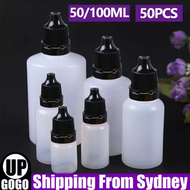 50Pcs Empty Plastic Squeezable Dropper Bottles Liquid Eye Drops Oil Containers