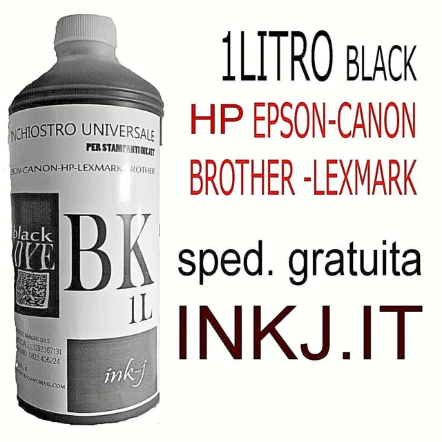 Ricarica Inchiostro  1 Lt. Black  Per Cartucce Dye Hp Epson Canon Brother