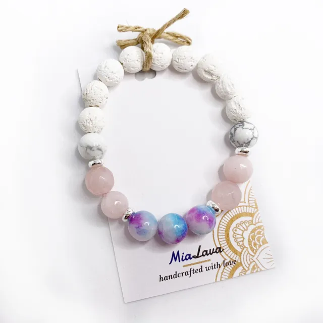 Aromatherapy Diffuser Bracelet Lucky In Love - Rose Quartz - Howlite - Jade