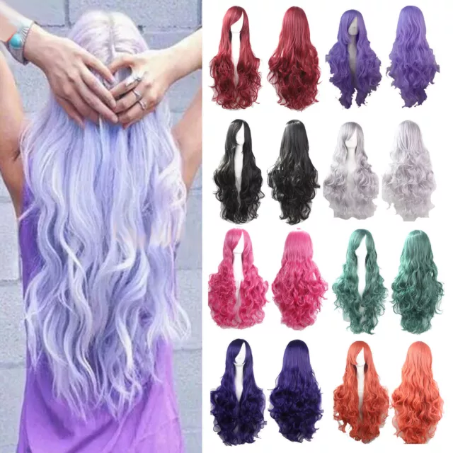 Fashion 80cm Cosplay Costume Long Full Hair Wavy Curly Wigs Women Girls AD