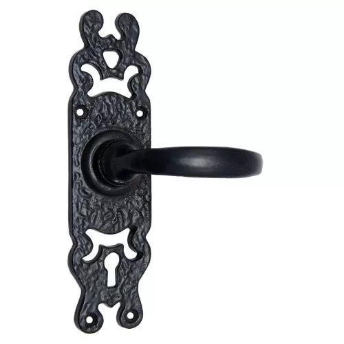Hardware Zerubbabel Black Iron Door Handle With Plate - 1 Pair