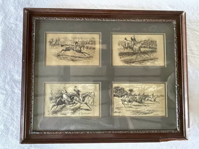 Antique Victorian Horse Racing Drawings Artist Signed Mounted & Framed C:-1840s.