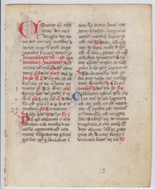 RARE ILLUMINATED Medieval BREVIARY Book Hours MANUSCRIPT Vellum LEAF Lucca 1464