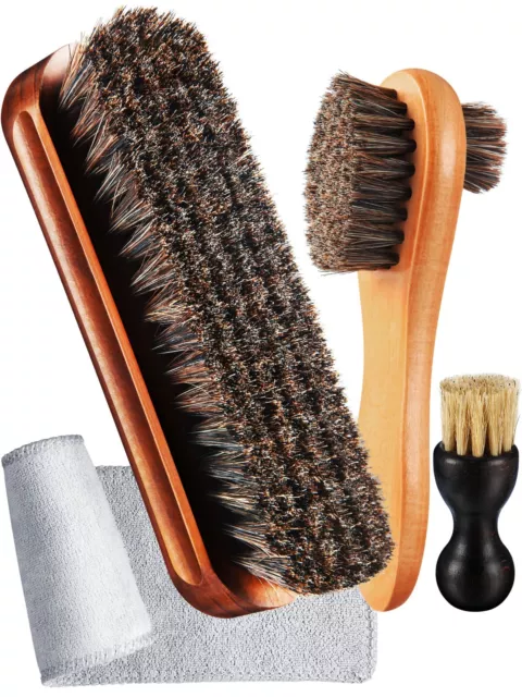 4 Pieces Horsehair Shoe Shine Brush Kit Polishing Dauber Care Applicators wit...