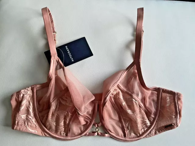 BNWT M&S Autograph soft peach Lexington wired lace & mesh full cup bra 32G - 38B