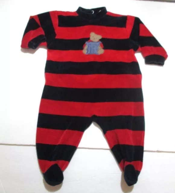 Infant Boys Grain De Ble Red Blue Striped Velour Teddy Bear Footie Outfit Sz 6 M