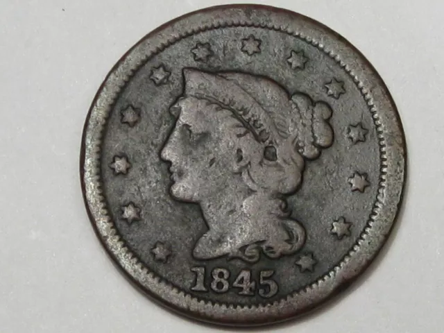 1845 US Braided Hair Large Cent Coin. #141