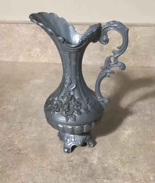 Vintage Peltrato Footed 2-Piece Vase 7” Tall Excellent 95-100 Pewter