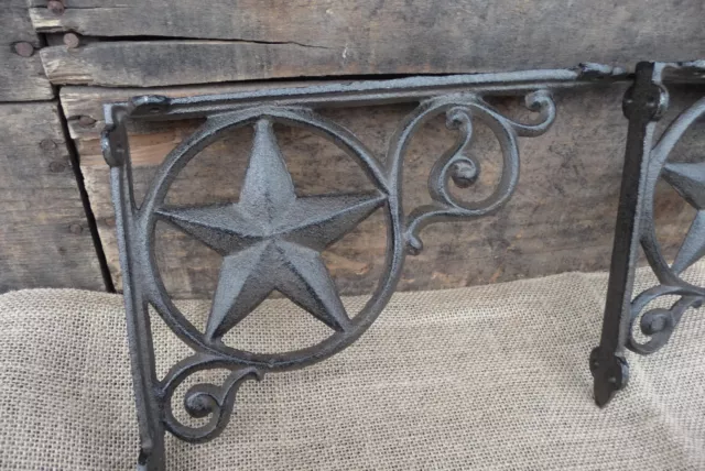 Set of 2 Cast Iron BRACKETS Metal Texas WESTERN STAR Pair Corner Wall Shelf