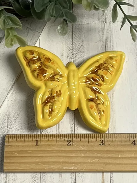 Rare 70's estate sale find Ceramic macrame yellow butterfly vintage bead #3254C