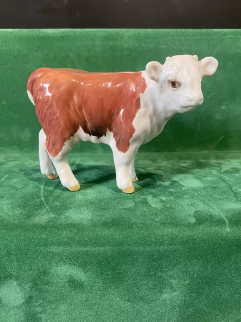 Beswick Cattle Figurine - Hereford Calf Model No 1827C - Brown and White