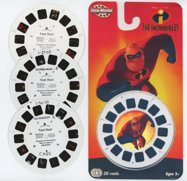 The Incredibles Película View-Master 3 Factory Test Carretes + Copias De Fundas