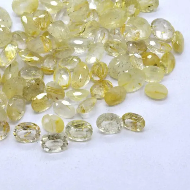 Natural Golden Rutile Quartz Oval Faceted Cut Loose Gemstone Size 4x6mm To 7x9mm 2