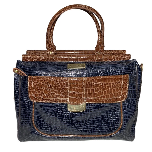 Samantha Brown Dowel Travel Bag Croc Embossed BLUE Brown Weekender Carry On