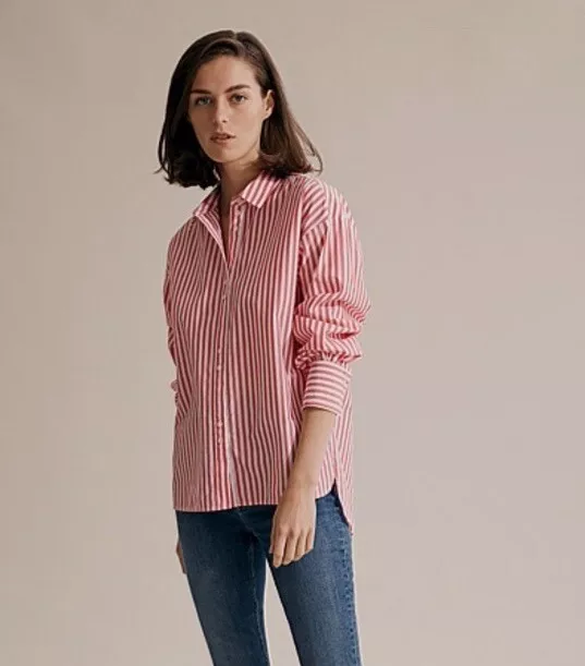 Country Road Long Sleeve Striped Shirt Red White Size 10 Women’s