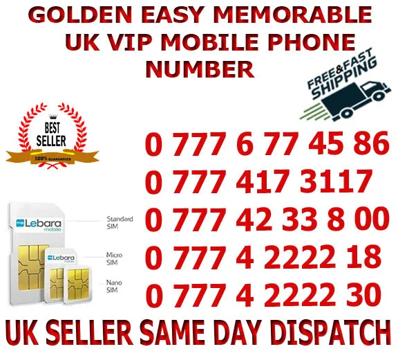 GOLDEN EASY MEMORABLE UK VIP MOBILE PHONE NUMBER/PLATINUM SIM ( Lebara B 35 )