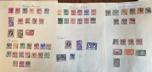 british commonwealth Malaya Colonies 66 Used stamps On Three Pages (lot 526)