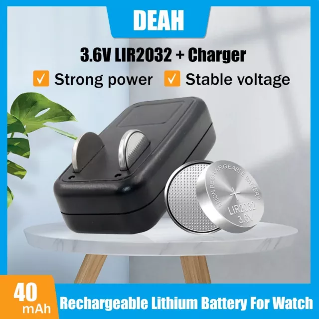 3.6V LIR2032 ML2032 CR2032 2032 Lithium Rechargeable Battery With Charger Adapte