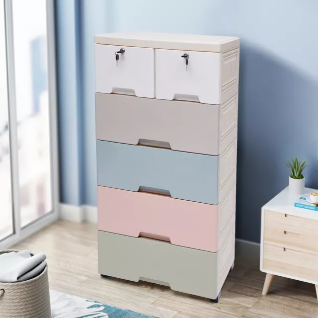 5-Tier Plastic Drawer Cabinet Colorful Wardrobe Storage Case Bedroom Organizer