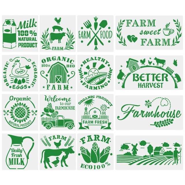16 piezas Plantilla de granja La mascota Plantilla de pared Plantilla de dibujo