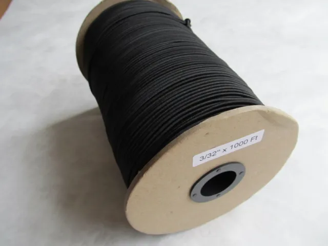 USA Shock Cord Elastic 3/32" X 1000' Black Polyester Spool Camping Bungee Sports