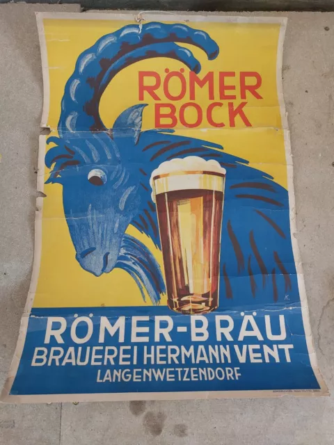 Selten Altes Werbeschild/Plakat "Römer Bock Bräu Langenwetzendorf "bei Greiz