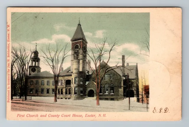 Exeter NH-New Hampshire, First Church County Court House Vintage c1905 Postcard