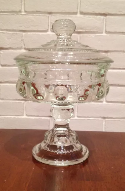 Vintage Clear Glass Candy / Compote Covered Dish w/ Footed Pedestal