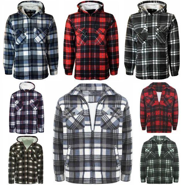 Mens Padded Shirt Fur Lined Lumberjack Flannel Work Jacket Warm Thick Casual Top