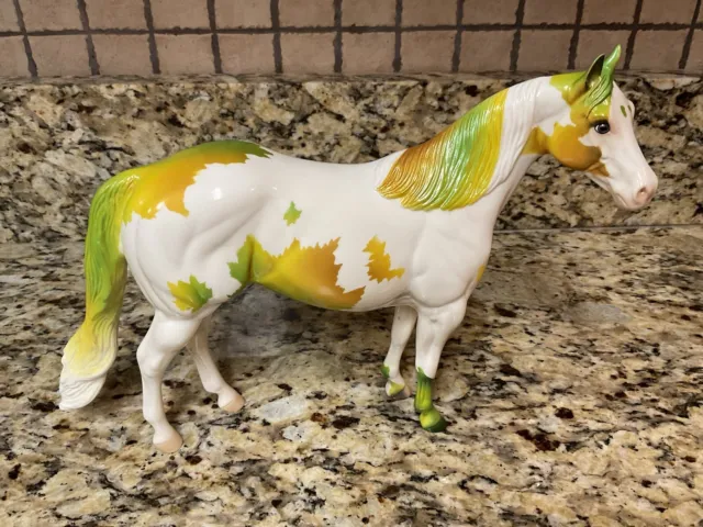 Peter Stone White ISH Model Horse With Gold, Lime And Yellow Leaves.