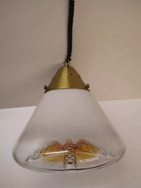 Lampadario vintage modernariato. Vetro Murano a cono bianco arancione. Una luce