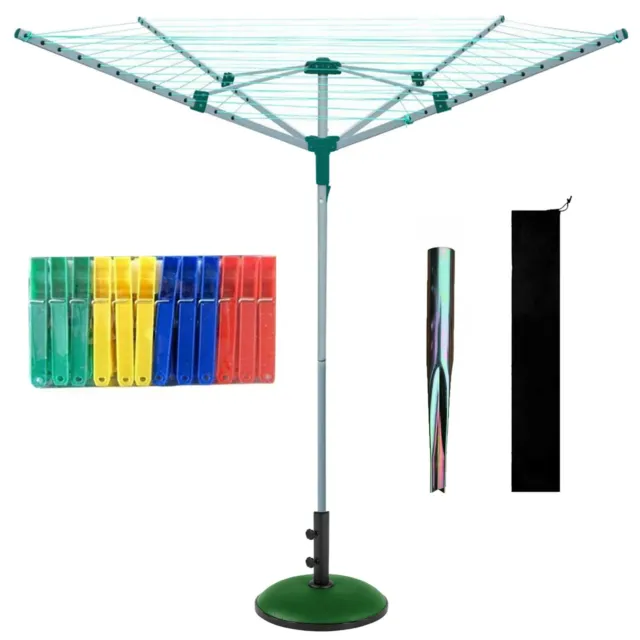 4 Arm Rotary Airer Outdoor Washing Line Clothes Dryer Ground Spike Cover Parasol