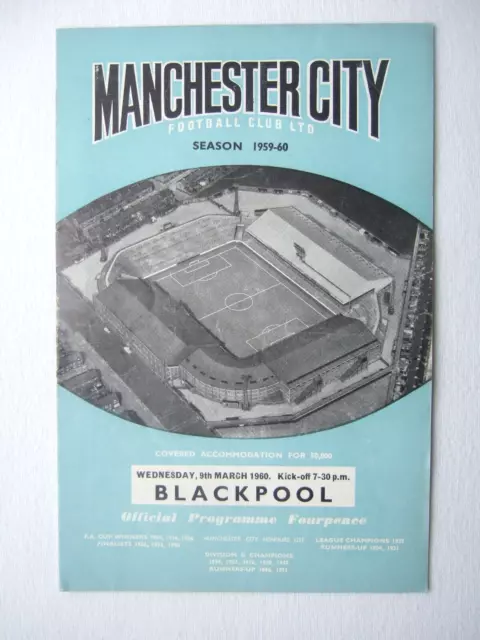 Manchester City v  Blackpool 9.3.1960 football programme NBOS7