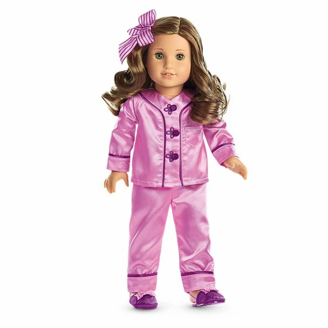 American Girl Rebecca Satin Pajama Outfit (PJs, Slippers, Hairbow) NIB Retired