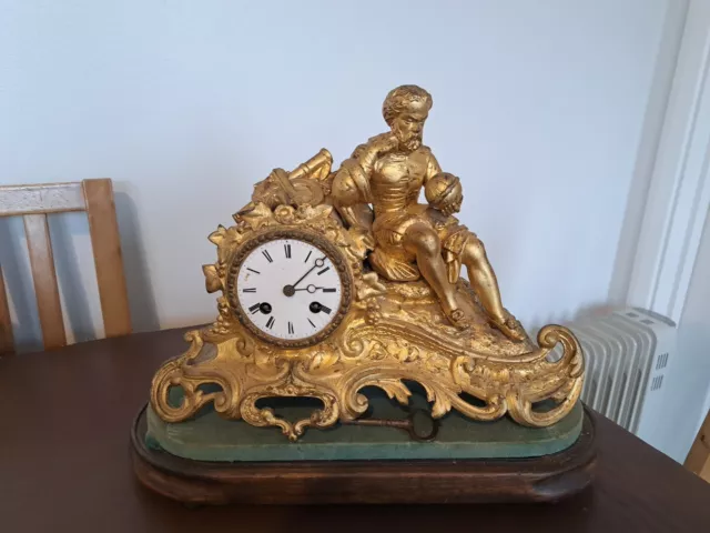 19Th-Century French Figural Gilt Metal Striking Mantel Clock.