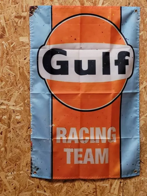 Drapeau "Gulf Racing Team" Vintage 60x90cm - Idéal Déco Garage Loft ou autre