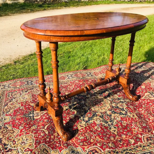 19thC Victorian burr walnut and marquetry inlaid occasional table.