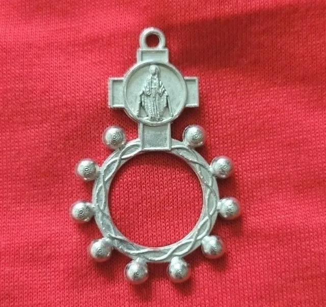 Anello Preghiera Rosary Ring Vintage Catholic Religious Medal Silver Charm
