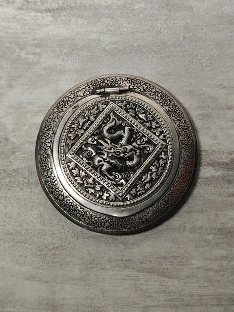 Broche Clip Vintage Années 1950 Argent Indochine - Motif Dragons - Poinçonnée - 5 Cm
