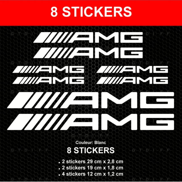 Stickers AMG Blanc 8 Autocollants Mercedes compatible Adhésifs Bas de Caisse