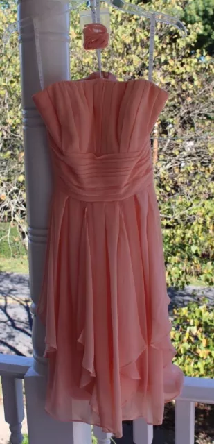 David's Bridal size 2 Bellini Bridesmaid Dress F14169 Peach Coral Prom Formal