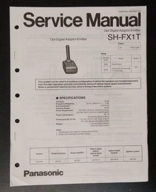 PANASONIC SH-FX1T Manuale di servizio emettitore adattatore digitale ottico opzionale AD9109211C2