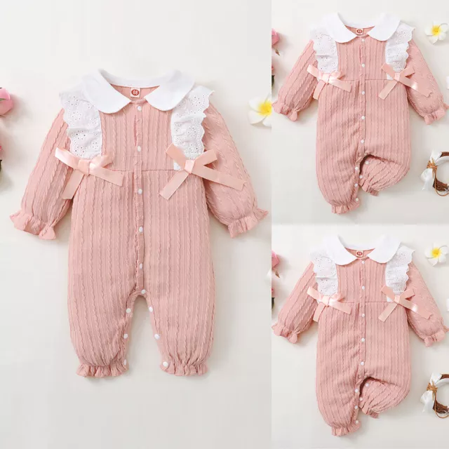 Newborn Baby Girls Bodysuit Ruffle Long Sleeve Romper Jumpsuit Outfits Clothes