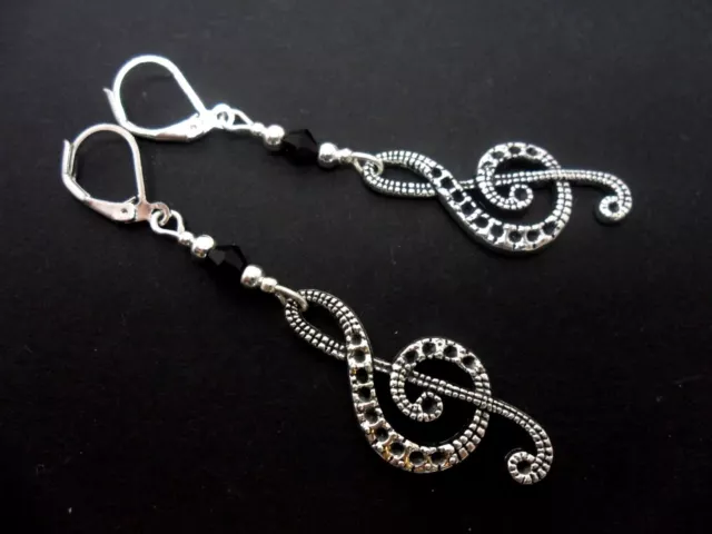 A Pair Of Tibetan Silver Musical Note Treble Clef Leverback Hook Earrings. New.