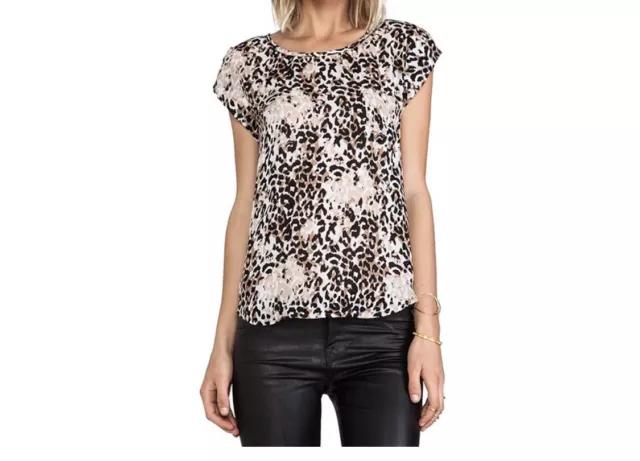 JOIE Rancher Caviar Animal Leopard Brown Beige Black Pocket Silk Blouse Top XS