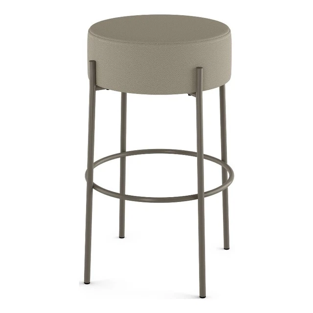Amisco Clovis 26 In. Counter Stool - Greige Faux Leather / Grey Metal