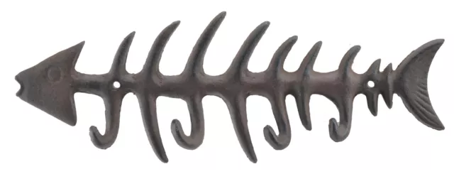 Cast Iron Wall Hook Rack Fish Bone Skeleton Hooks Fishing Cabin Wall Decor 13.75